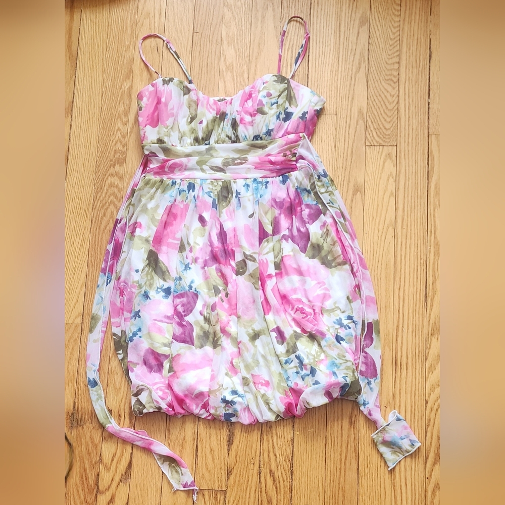 Speechless Size M Floral Pink and White Dress with Adjustable Spaghetti Straps